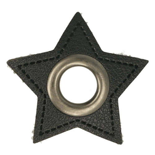 ÖSEN AUF SCHWARZ KUNSTLEDER STERN 8MM Altsilber